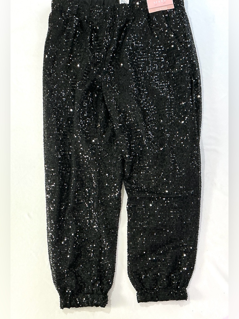 NWT-SERRA-ladies black sequin, pull on pants – size L